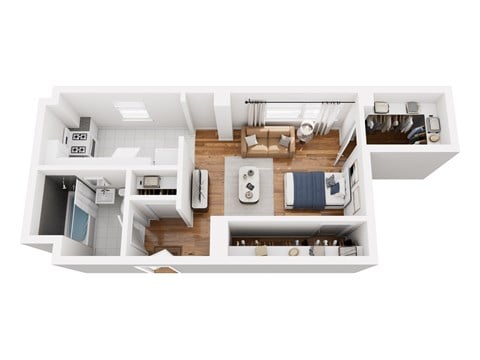 Floor plan for studio, 1 bath, 375 sqft